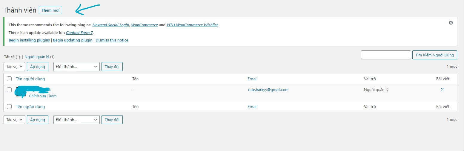 Hướng dẫn quản lý thành viên trên website wordpress