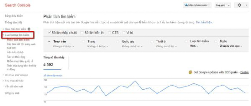 Giao diện lưu lượng tìm kiếm của Google Webmaster Tool – Google Webmaster