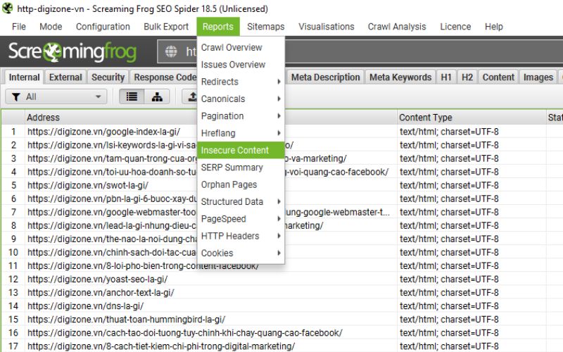 Screaming Frog là gì? Hướng dẫn sử dụng Screaming Frog 39 Kiểm tra nội dung không an toàn (Insecure Content) trong Screaming Frog